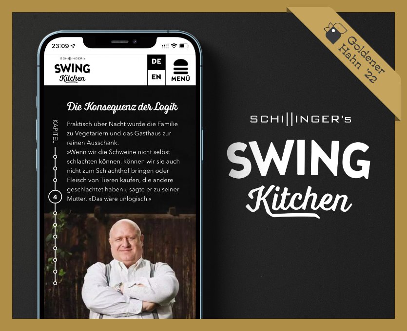 Swing Kitchen Webseite mit goldenen Hahn